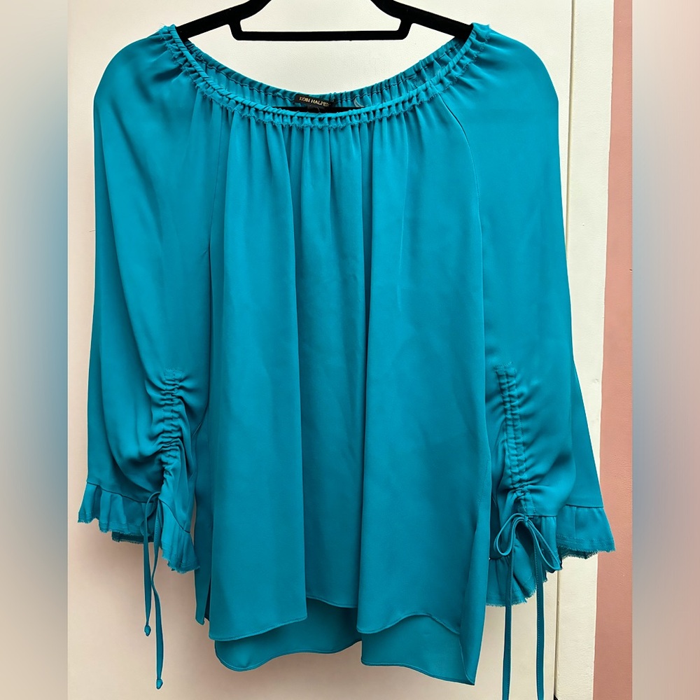 Kobi Halperin size XS-S SILK 100% blouse teal aqua kena blouse long sleeve $298
